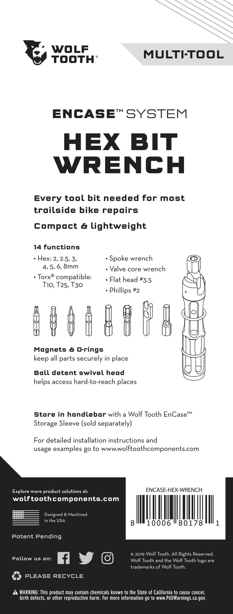 Multitool Wolf Tooth EnCase System Hex Bit Wrench
