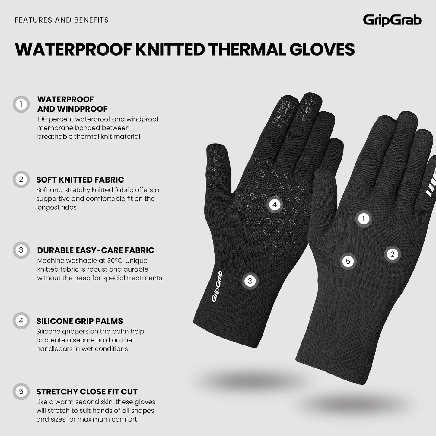 Gants GripGrab Waterproof Knitted Winter Gloves
