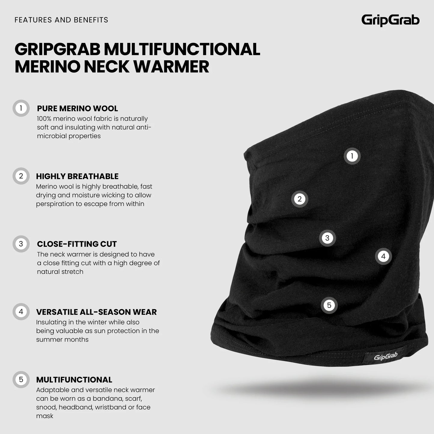 Tour de cou Gripgrab Multifunctional Merino Neck Warmer