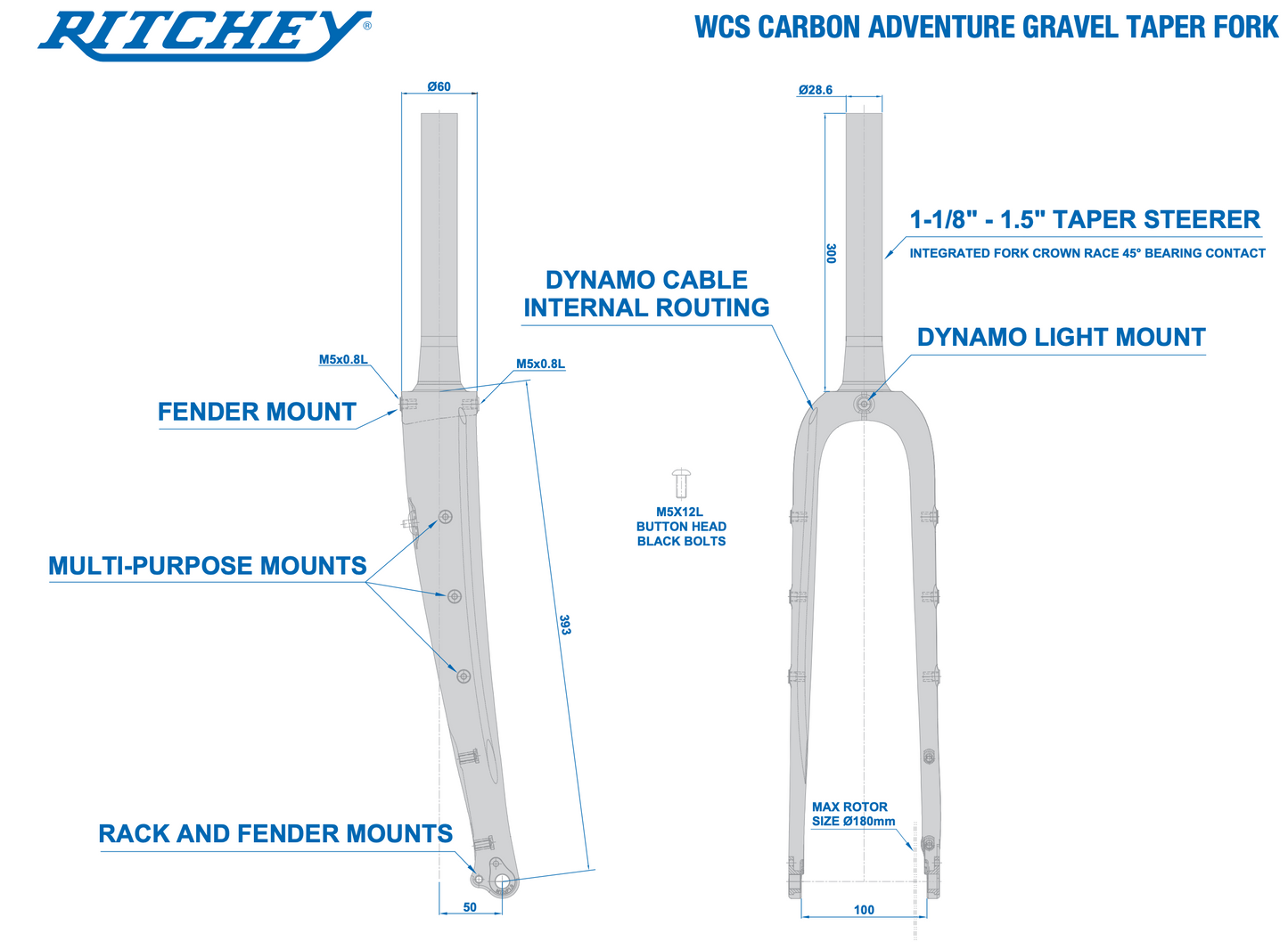 Fourche Carbone Ritchey WCS Gravel Adventure Tapered 1/5"