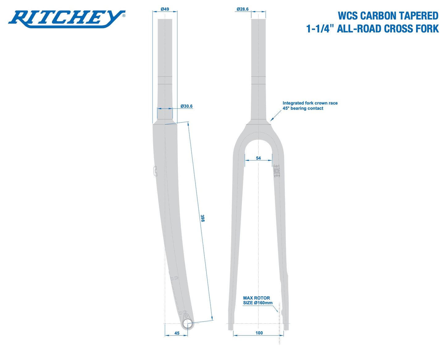 Fourche Carbone Ritchey WCS All-road Cross Tapered 1/4"