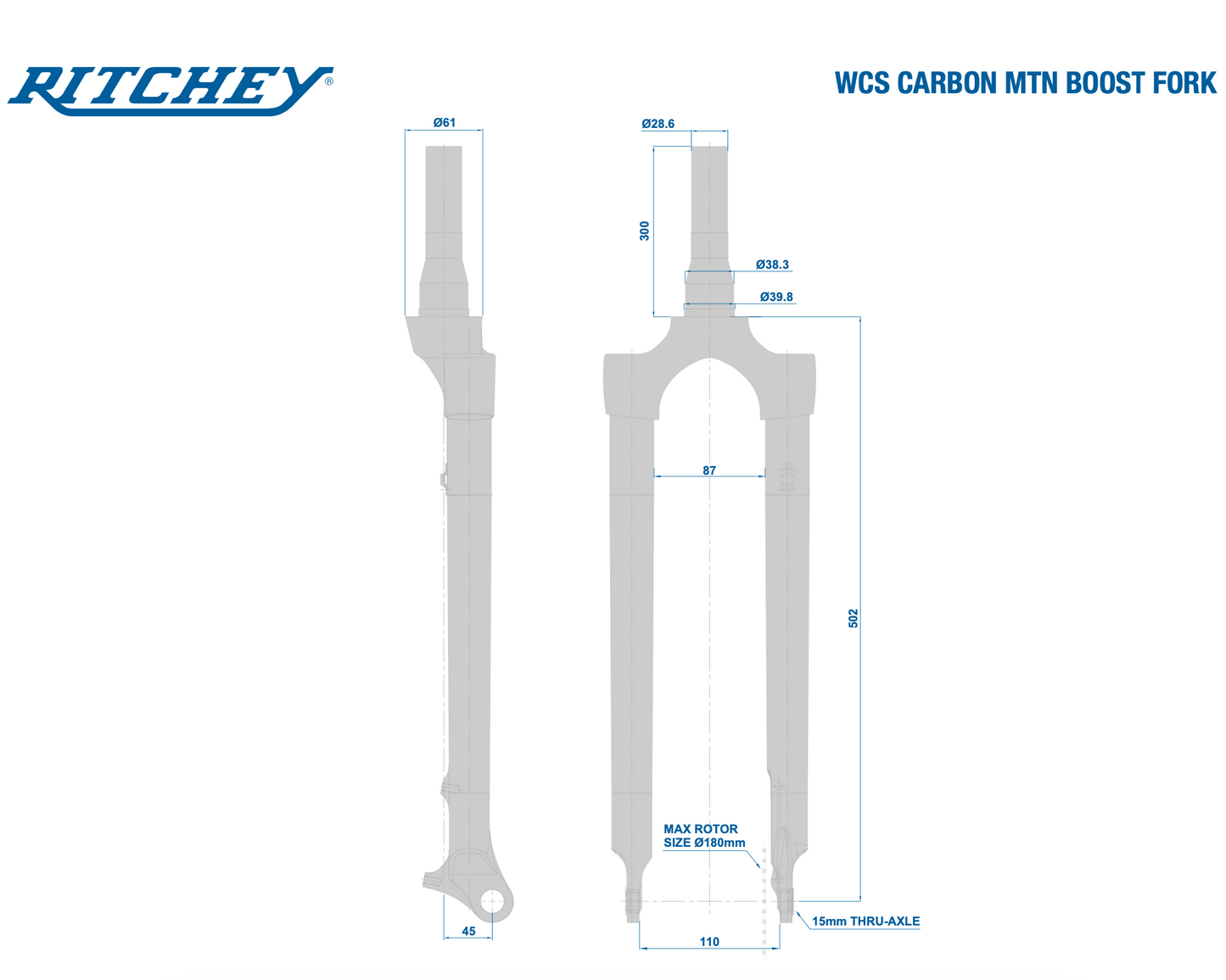 Fourche Rigide VTT Ritchey WCS Carbone 29" Boost