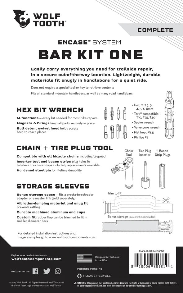 Multi-outils Wolf Tooth EnCase System Bar Kit One