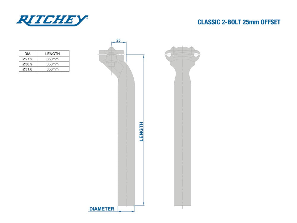 Tige de Selle Ritchey Classic 2-bolts déport 25mm HP
